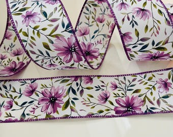 2.5” Purple & Lavender Flower Wired Ribbon #243