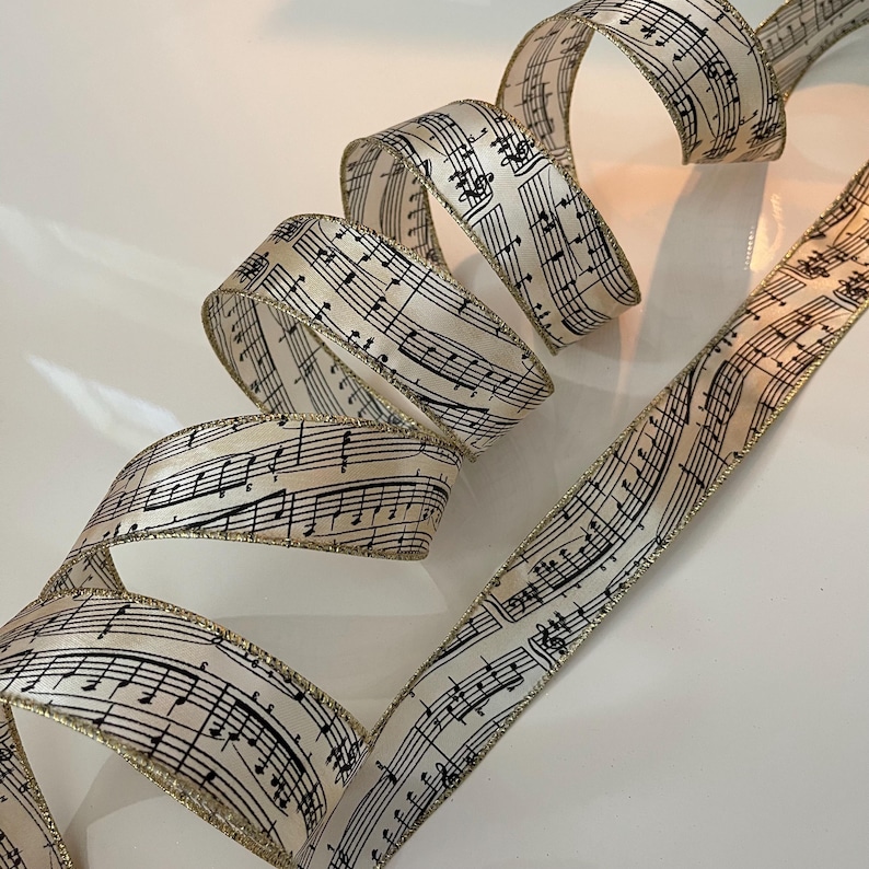 Colorful Musical Note Ribbon 1.5” Vintage Bronze & Cream Colored Musical Notes Wired Ribbon #473 ...