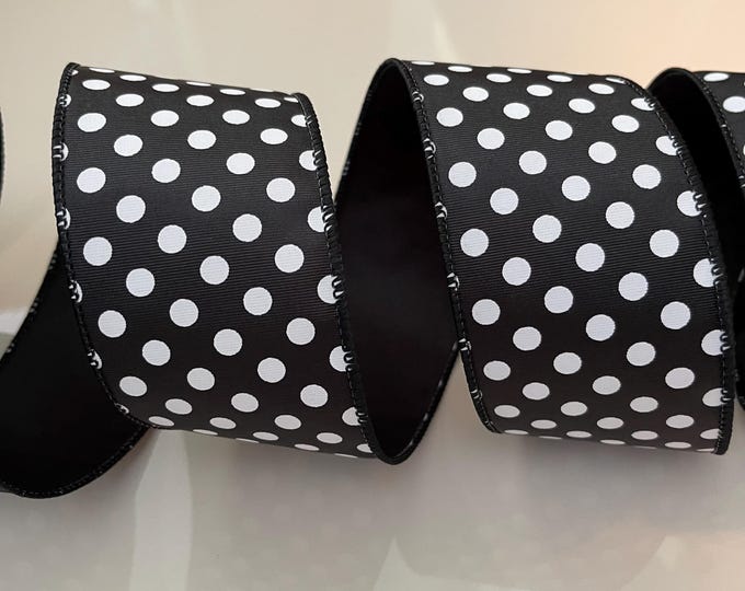 2.5” Black & White Polka Dot Wired Ribbon