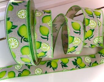 1.5” Juicy Limes Beige Wired Ribbon #349 - Sold By The Yard