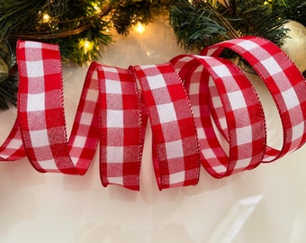 1.5” Red & White Plaid Wired Ribbon #772 - Sold By The Yard