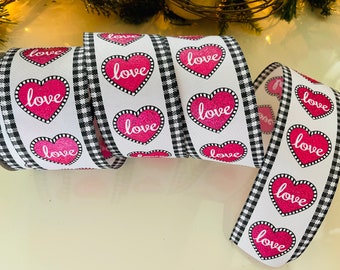 10 Yard Roll - 2.5" Pink Sparkle Love Hearts Wired Ribbon #10