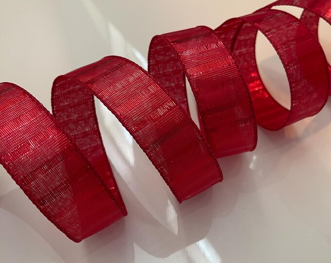 1.5” Red Striped Wired Ribbon