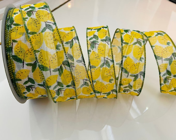 1.5” Sheer Lemon Wired Ribbon: Yellow & Green #109 - Sold By The Yard