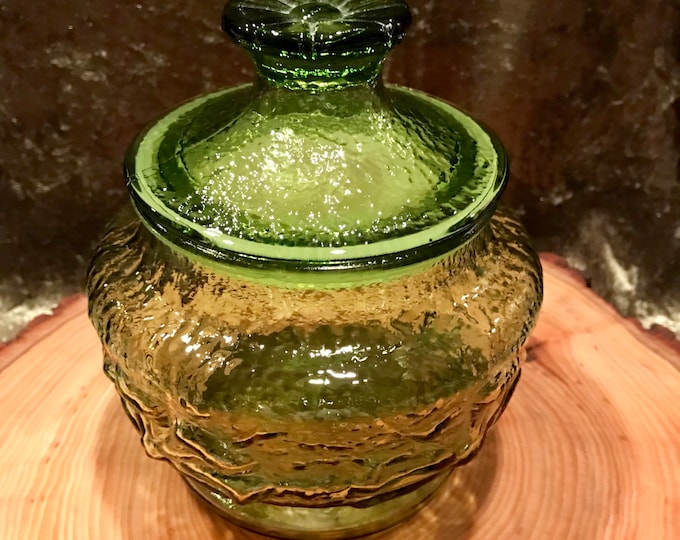 Vintage Green Glass Candy Dish With Lid