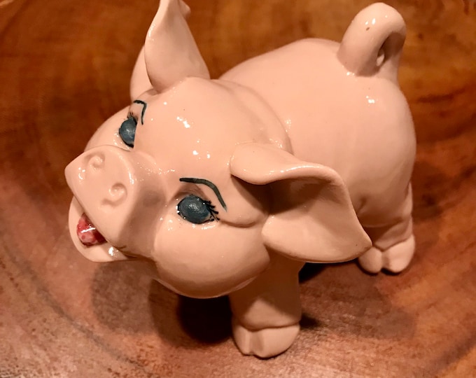 Vintage Ceramic Pink Pig Figurine