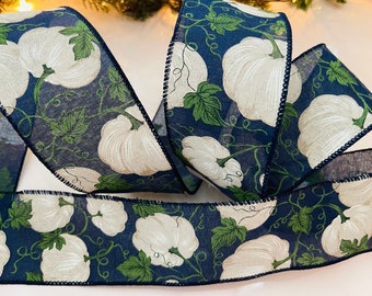 2.5" Navy Blue Pumpkin Wired Ribbon #102 - Sold By The Yard