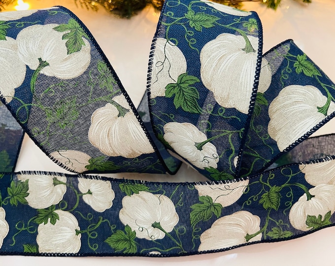2.5" Navy Blue Pumpkin Wired Ribbon #102 - Sold By The Yard