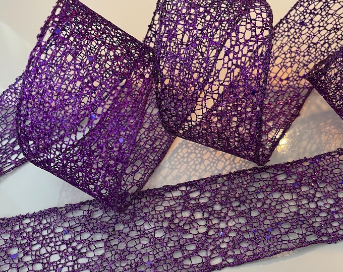 2.5” Purple Glitter Webbed Wired Ribbon - Perfect for Gift Wrapping, Wreaths, Decor & Much More!