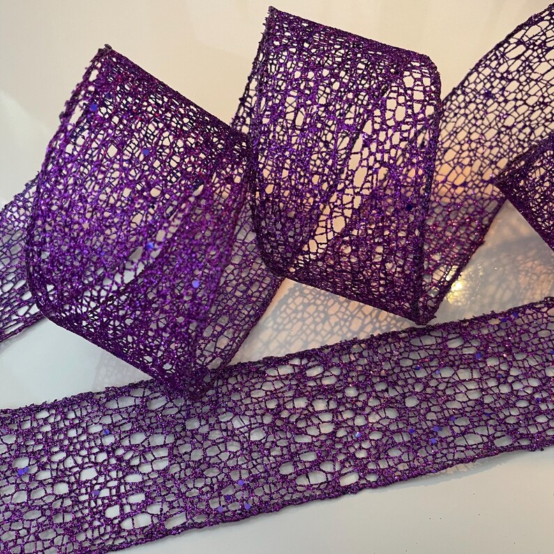 2.5” Purple Glitter Webbed Wired Ribbon - Perfect for Gift Wrapping ...