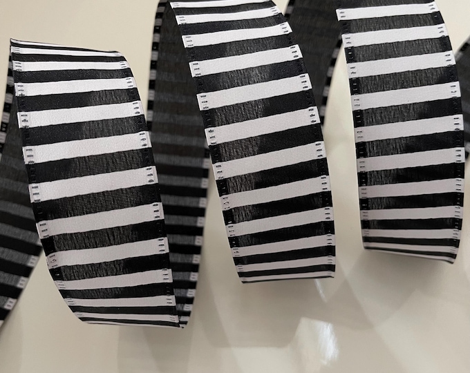 1.5” Black & White Stripe Wired Ribbon