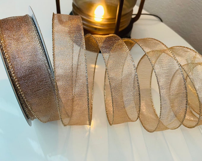 1.5” Rose Gold Sheer Shimmer Wired Ribbon #744 - Perfect for Gift Wrapping, Wreaths, Decor & Much More! - Sold By The Yard