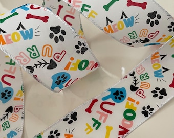 2.5” Colorful Cat & Dog Wired Ribbon