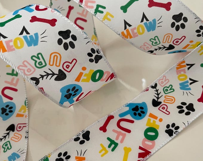2.5” Colorful Cat & Dog Wired Ribbon