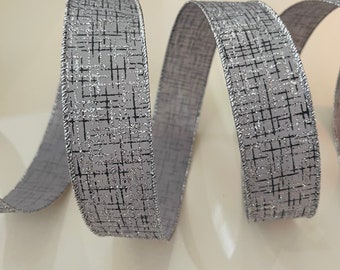 1.5” Gray & Silver Glittery Wired Ribbon - Sold By The Yard