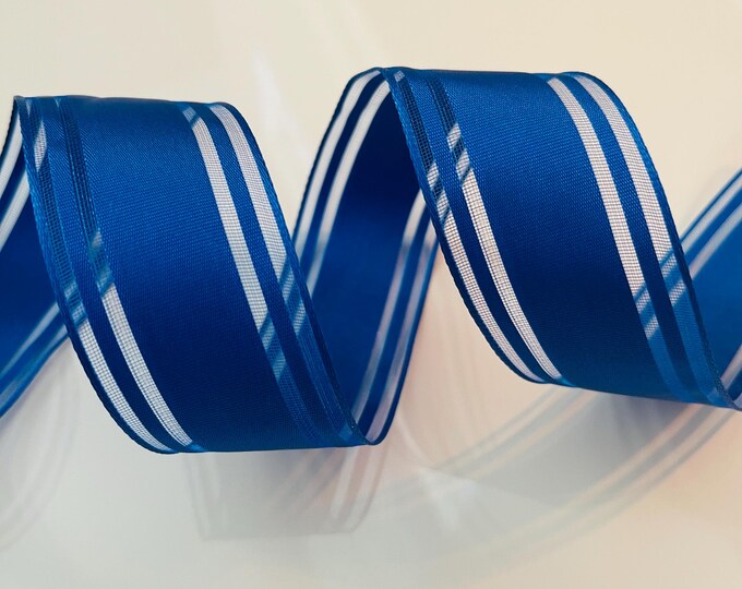 1.5” Sheer & Solid Blue Wired Ribbon