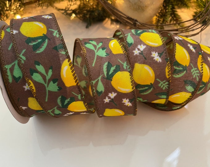 1.5” Brown Lemon Wired Ribbon - Perfect for Gift Wrapping, Wreaths, Decor & Much More! - 10 Yard Roll #941