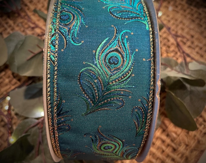 2.5”  Peacock Wired Ribbon - Sold By The Yard