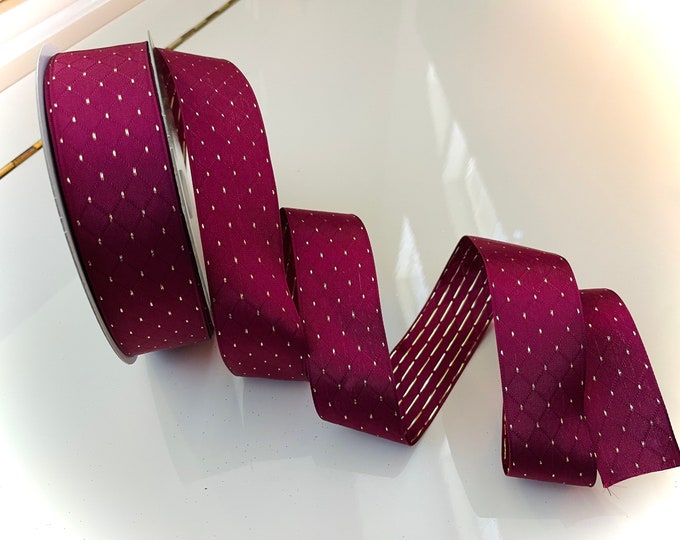 1.5” Reversible Burgundy & Gold Wired Ribbon #497 - Sold By The Yard