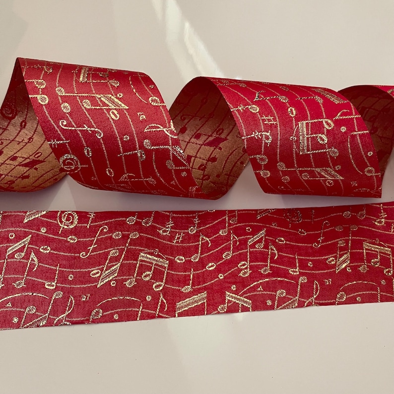 Wide Music Note Ribbon 2.5” Vintage Red & Gold Music Note Wired Ribbon - Sold by the Yard - Etsy
