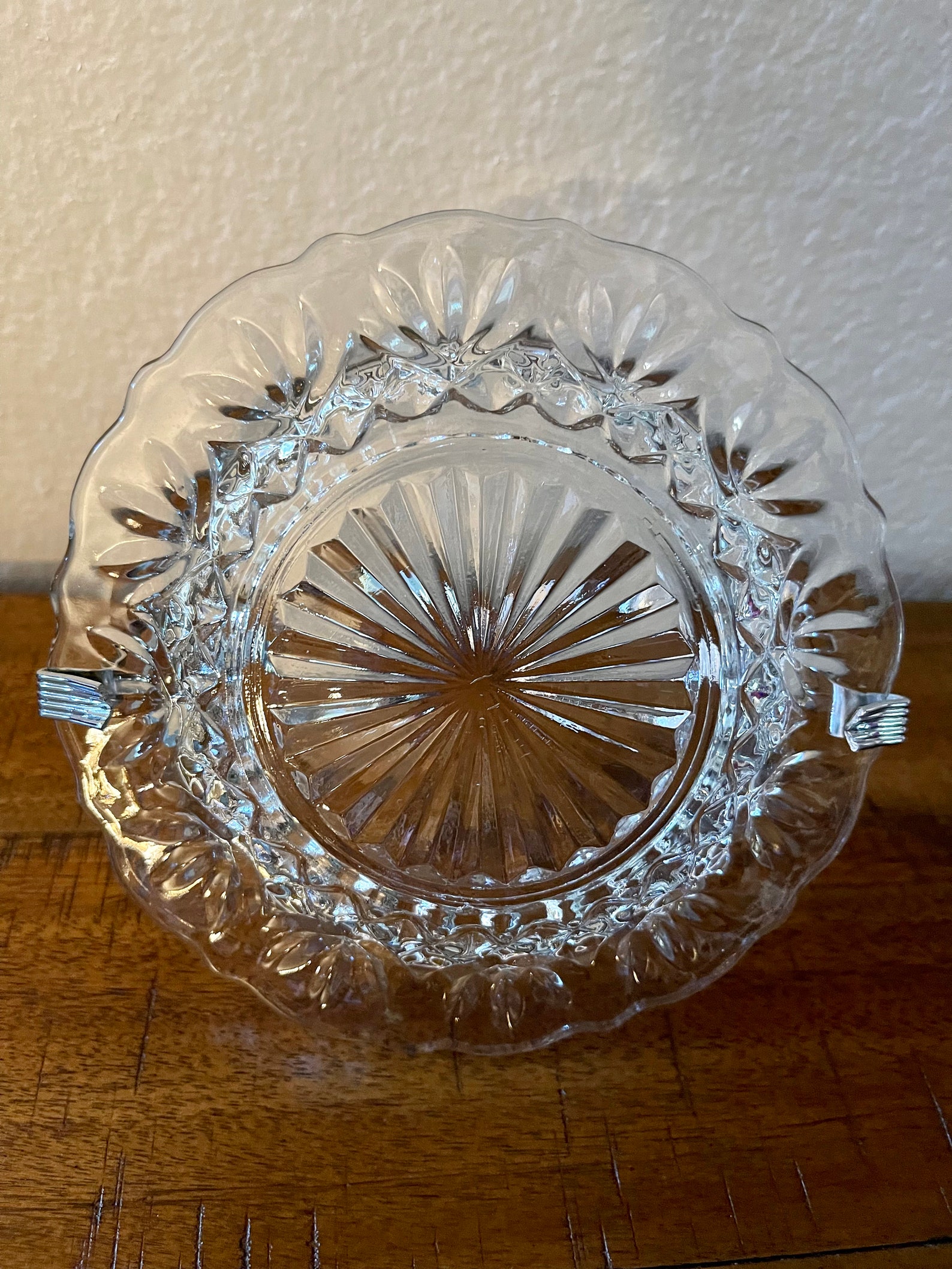 Vintage Round Glass Dish With Metal Handle Etsy