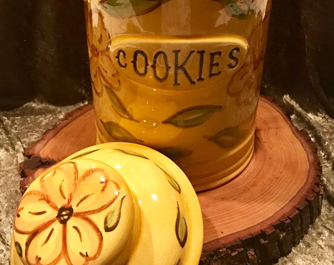 Vintage Yellow Ceramic Flower Cookie Jar