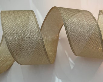 2.5” Soft Metallic Gold Wired Ribbon #434 - Sold By The Yard