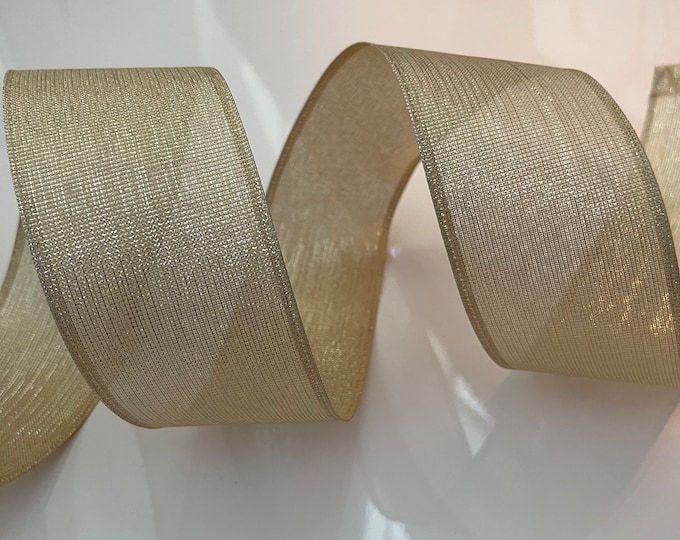 2.5” Soft Metallic Gold Wired Ribbon #434 - Sold By The Yard