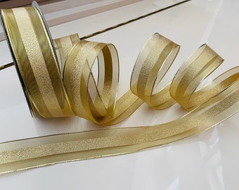 1.5” Sheer Gold Wired Ribbon #446 - Sold By The Yard