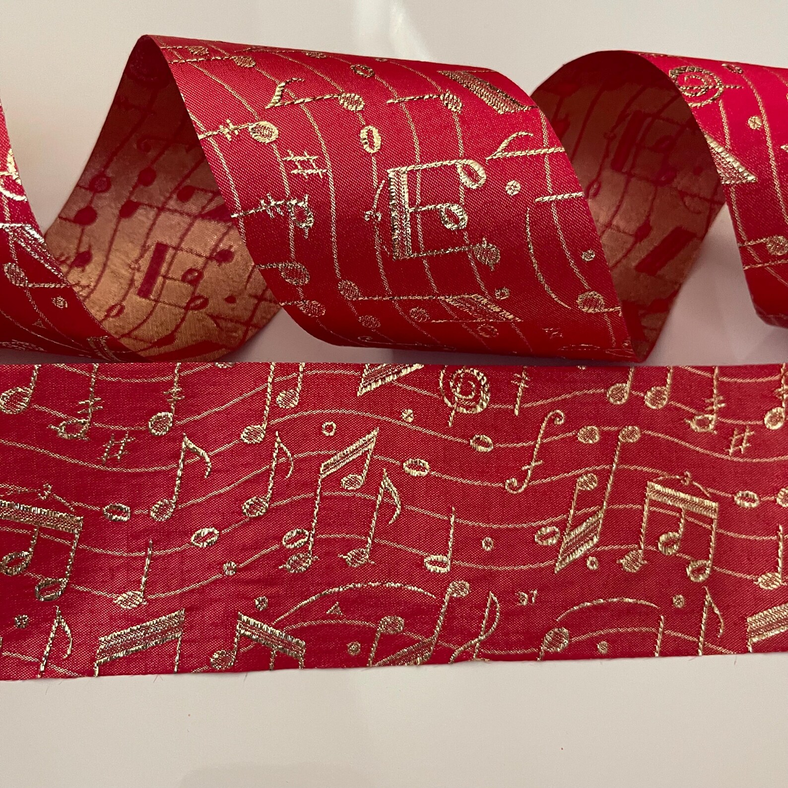Wide Music Note Ribbon 2.5” Vintage Red & Gold Music Note Wired Ribbon - Sold by the Yard - Etsy