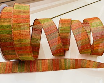 1.5” Orange & Green Fall Wired Ribbon #741 - Sold By The Yard
