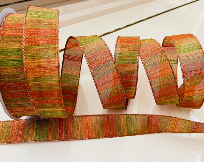 1.5” Orange & Green Fall Wired Ribbon #741 - Sold By The Yard
