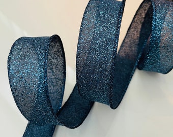 1.5” Navy Blue Glitter Wired Ribbon