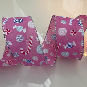 2.5” Christmas Candy Pink Wired Ribbon #916