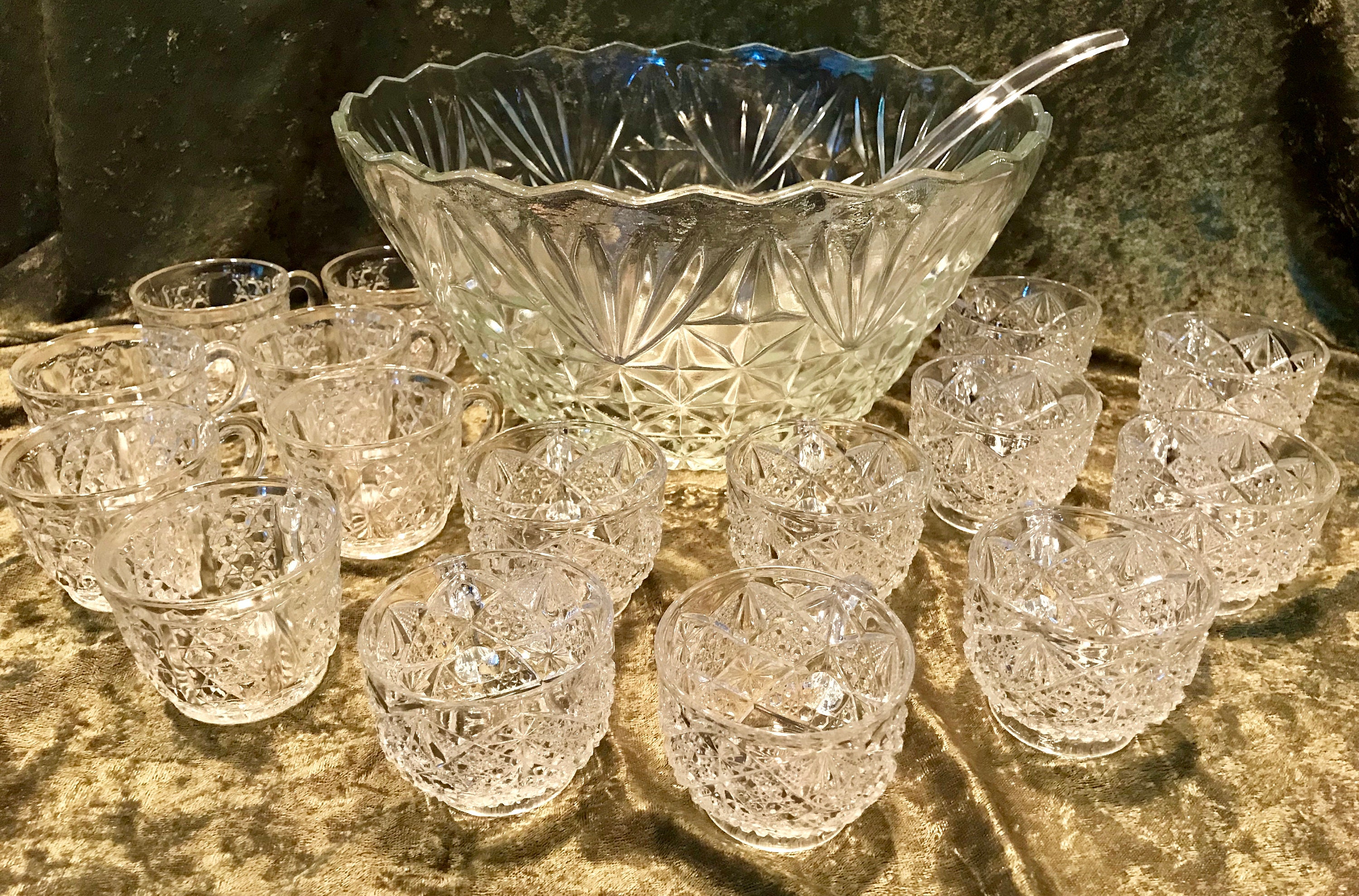 Vintage 1950s Arlington 18 Piece Pressed Glass Punch Bowl Set Etsy