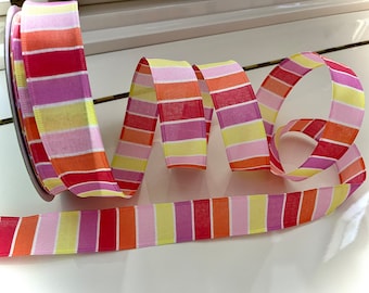 1.5” Colorful Stripes Wired Ribbon: Pink, Yellow, Orange, & Red - Sold By The Yard