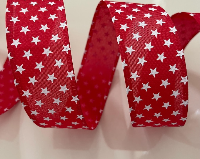 1.5” Red with White Stars Wired Ribbon