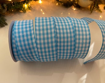 1.5" Blue & White Gingham Wired Ribbon #92 - 10 Yard Roll