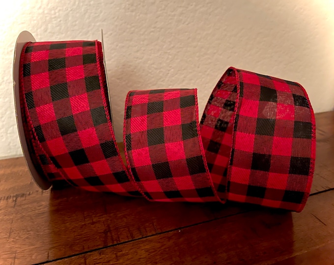 2.5” Wired Red & Black Plaid Ribbon - Sold By The Yard