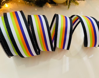 1.5” Striped Grosgrain Halloween Wired Ribbon #57 - 10 Yard Roll