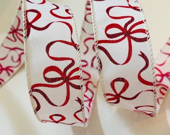 1.5” Red and White Bow Wired Ribbon