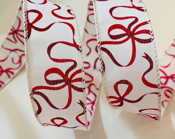 1.5” Red and White Bow Wired Ribbon
