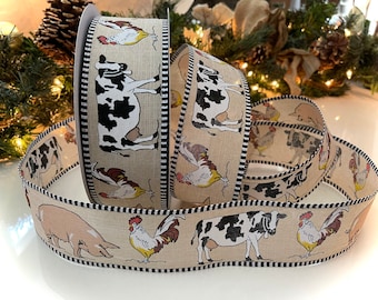 2.5” Animal Farm Wired Ribbon With Black & White Trim #287