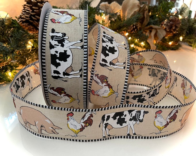 2.5” Animal Farm Wired Ribbon With Black & White Trim #287