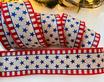2.5” Glitter Stars With Striped Edges Wired Ribbon #330 - 10 Yard Roll