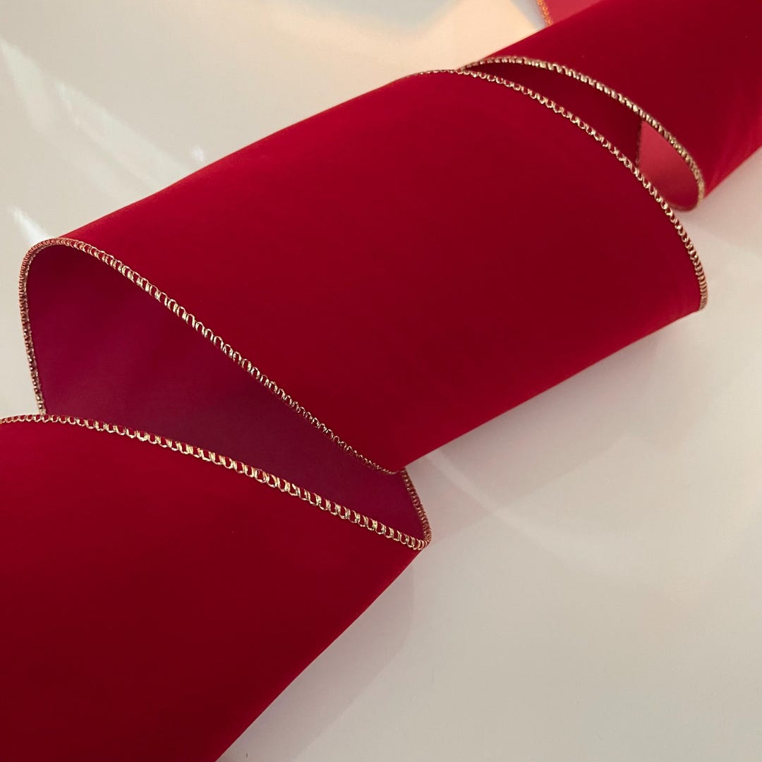 Jeweled Red Velvet Wired Ribbon
