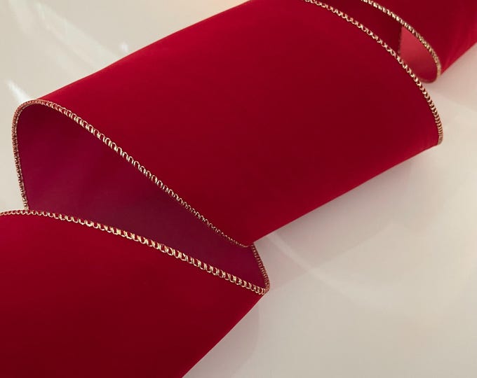 5” Dark Red Velvet Wired Ribbon - Sold By The Yard