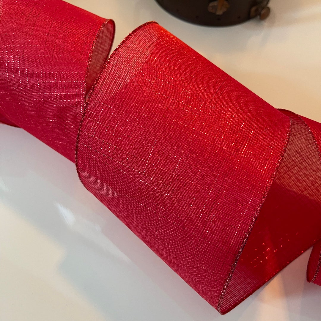 5” Red With Metallic Lines Wired Ribbon - Sold by the Yard - Etsy