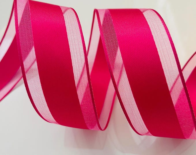 1.5” Sheer & Solid Silky Pink Wired Ribbon