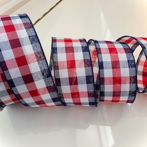 2.5” Plaid Red, White, and Blue Wired Ribbon #3043 - Sold By The Yard